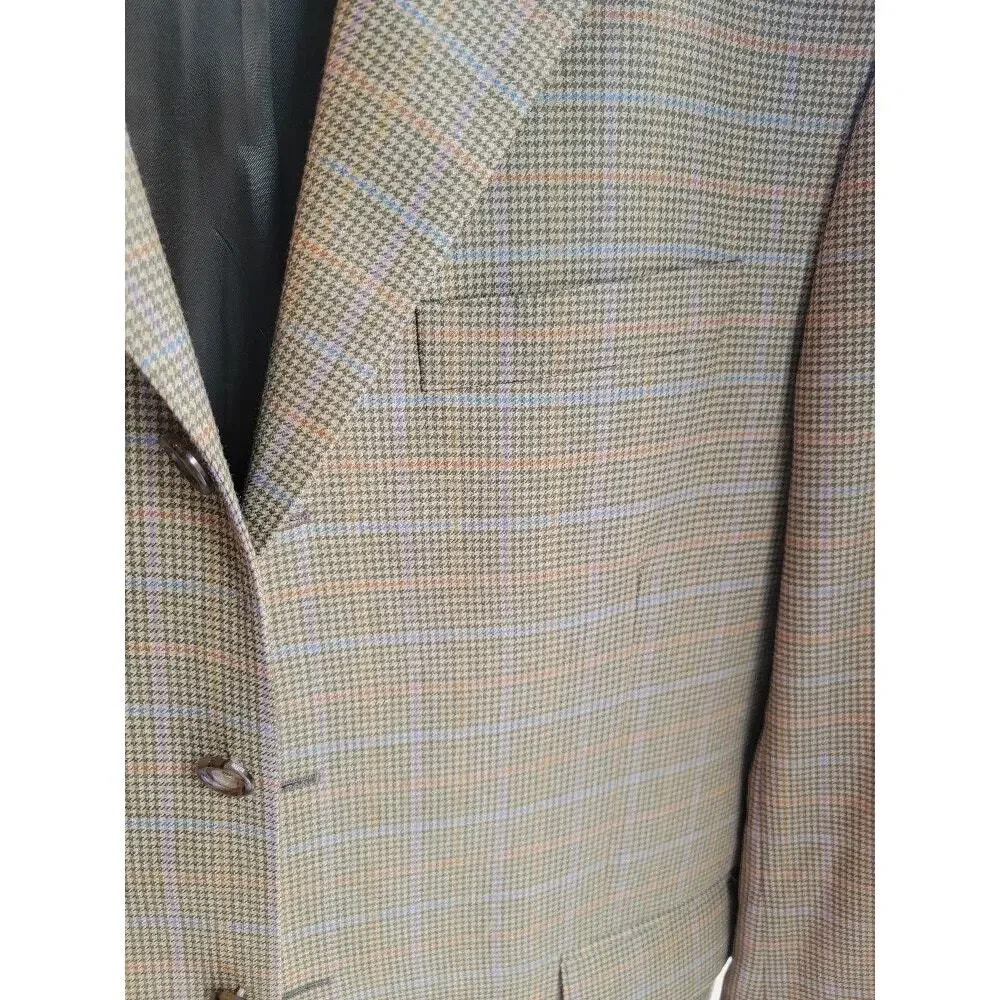 David Chu Wool Cashmere Blazer Sport Coat Sz 46 Tan Men's Plaid‎